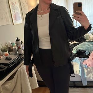 Oversized vegan leather moto jacket